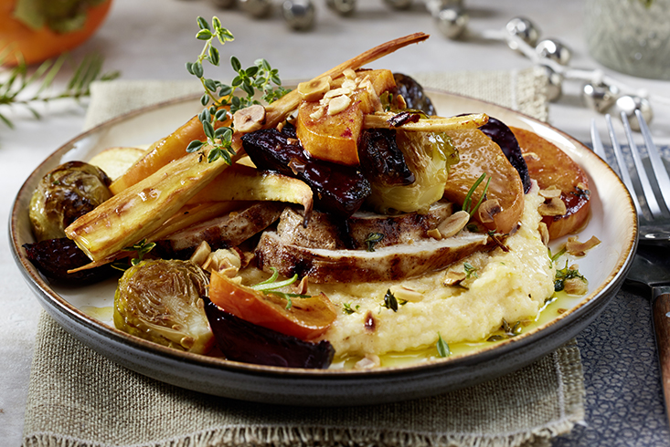 Winterliches Kaki-Ofengemüse auf Vanille-Polenta - AOP IGP